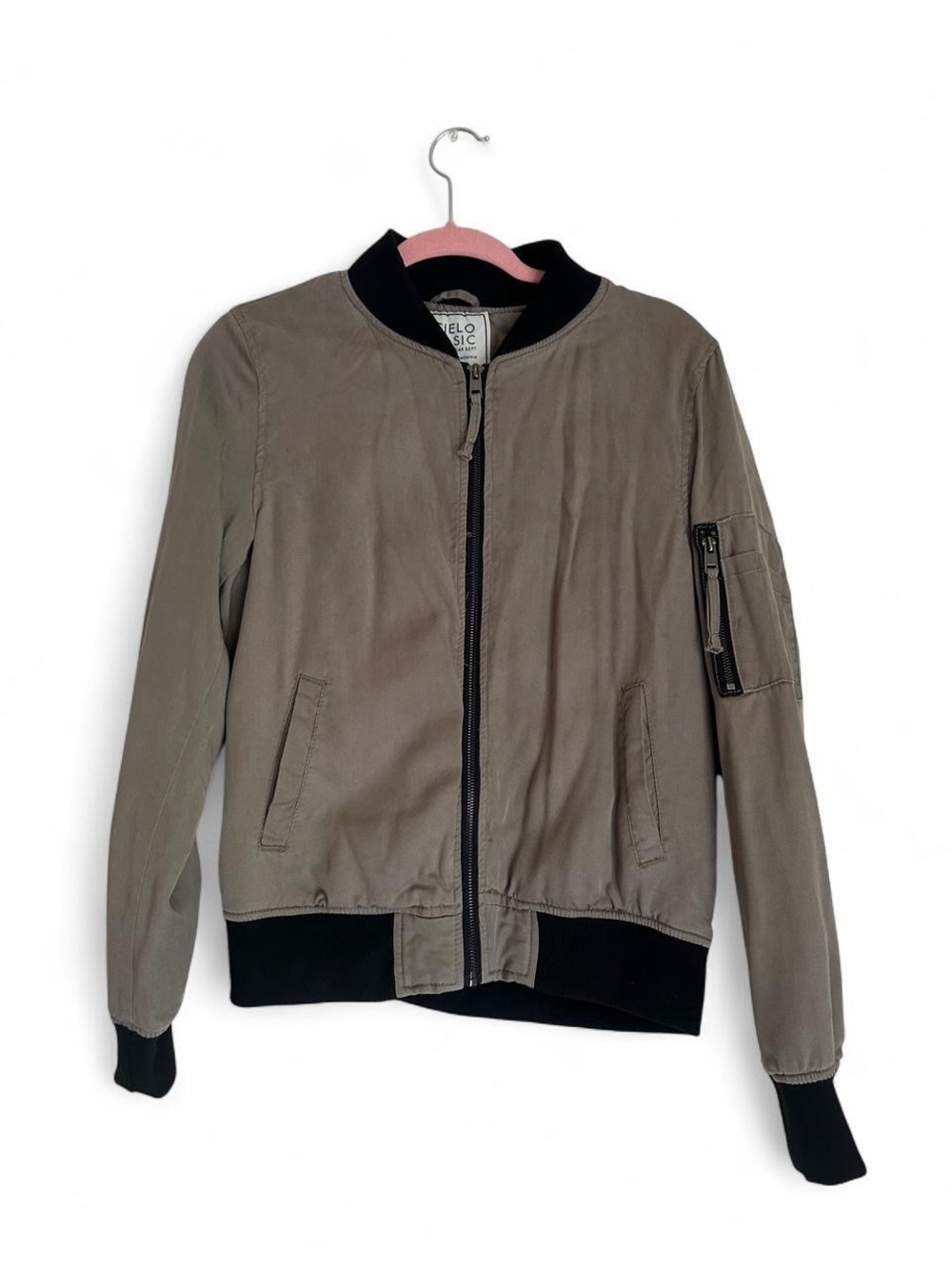 Cielo Olive Green Bomber Jacket with Black Trim